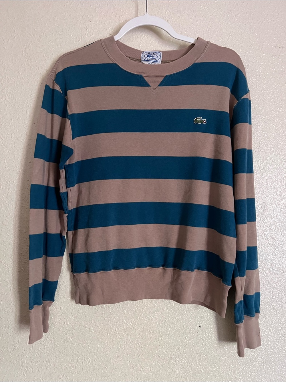 Vintage Lacoste Striped Crewneck Sweater - Brown & Teal Made in Japan